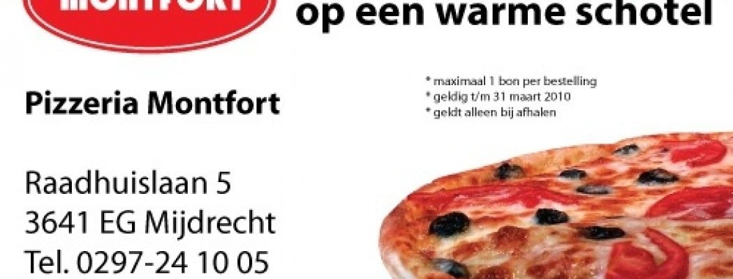 Korting bij Pizzeria Montfort via 0297-online.nl