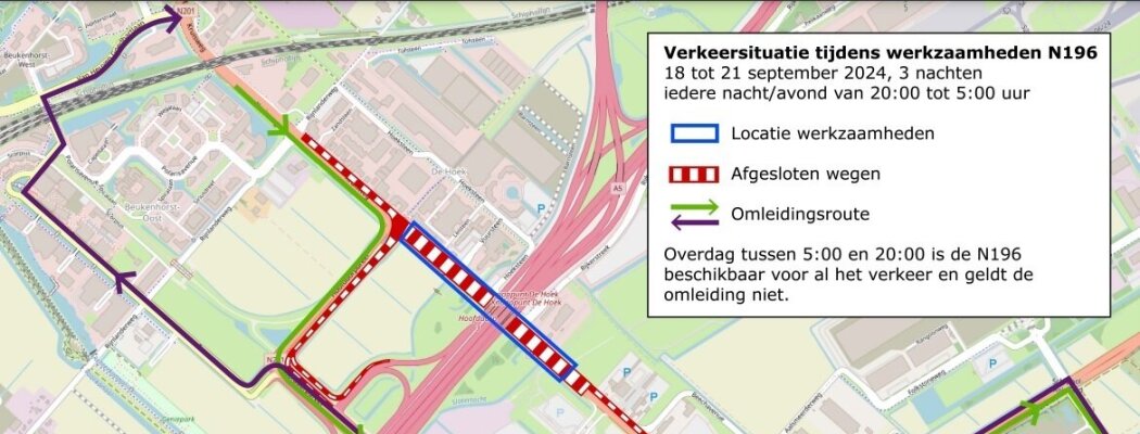 Avond- en nachtafsluiting deel Kruisweg (N196) 18 tot 21 september 2024