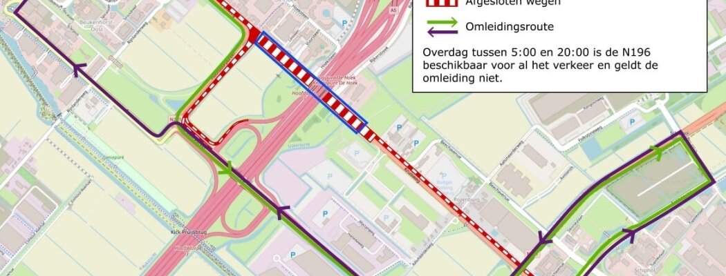 Avond- en nachtafsluiting deel Kruisweg (N196) 15 tot 17 oktober 2024