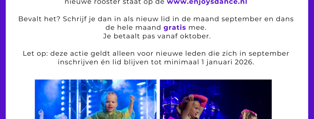 Dans gratis in september bij Enjoy's Dance!