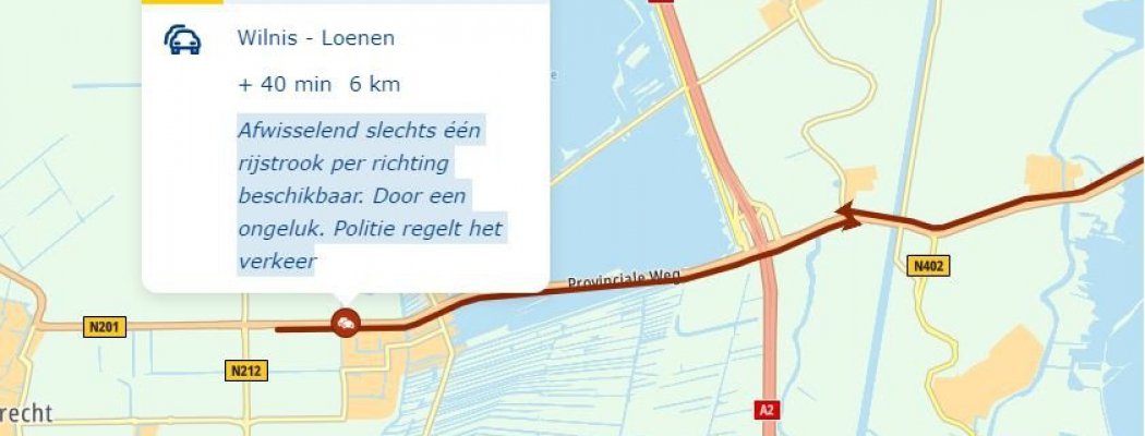 40 minuten vertraging door ongeluk op N201 Loenersloot