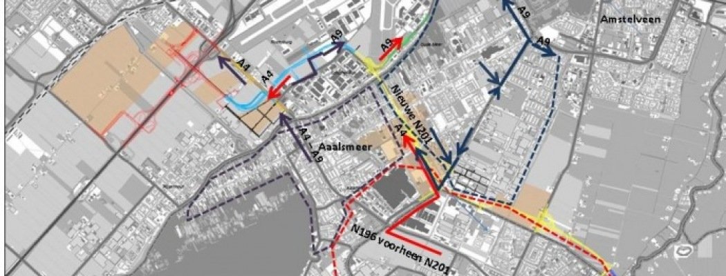 Kaart met de nieuwe routes vanuit Gemeente Aalsmeer naar de A4 en A9