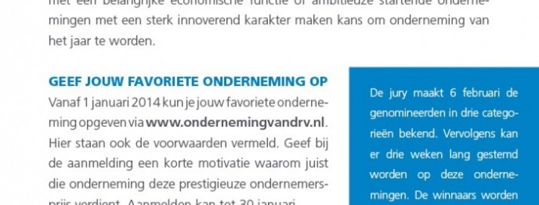 Nog 1 week om je aan te melden voor Onderneming van De Ronde Venen 2014