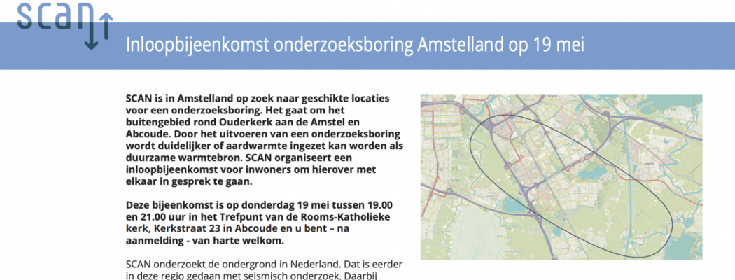 Inloopbijeenkomst onderzoeksboring Amstelland op 19 mei