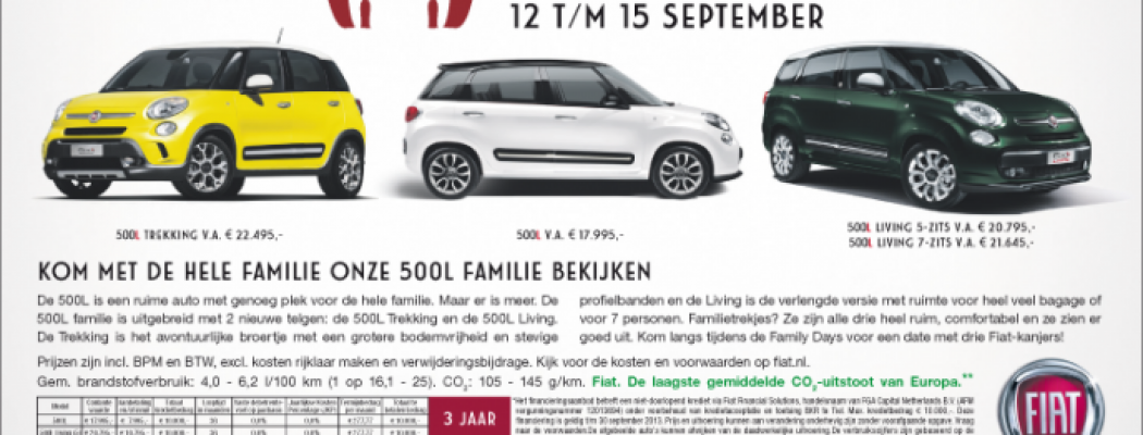 Fiat organiseert de Fiat Family Days van 12 t/m 15 september
