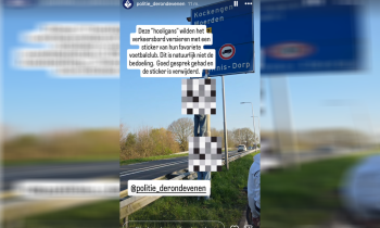 'Hooligans' beplakken verkeersbord langs N212 na gelijkspel in Klassieker